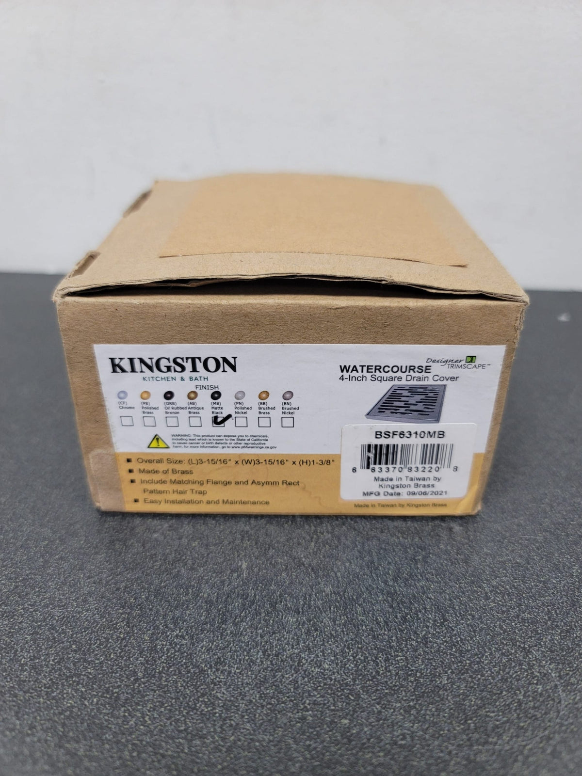 Kingston Brass BSF6310MB Watercourse 4" Wide Transit Square Shower Drain - Matte Black