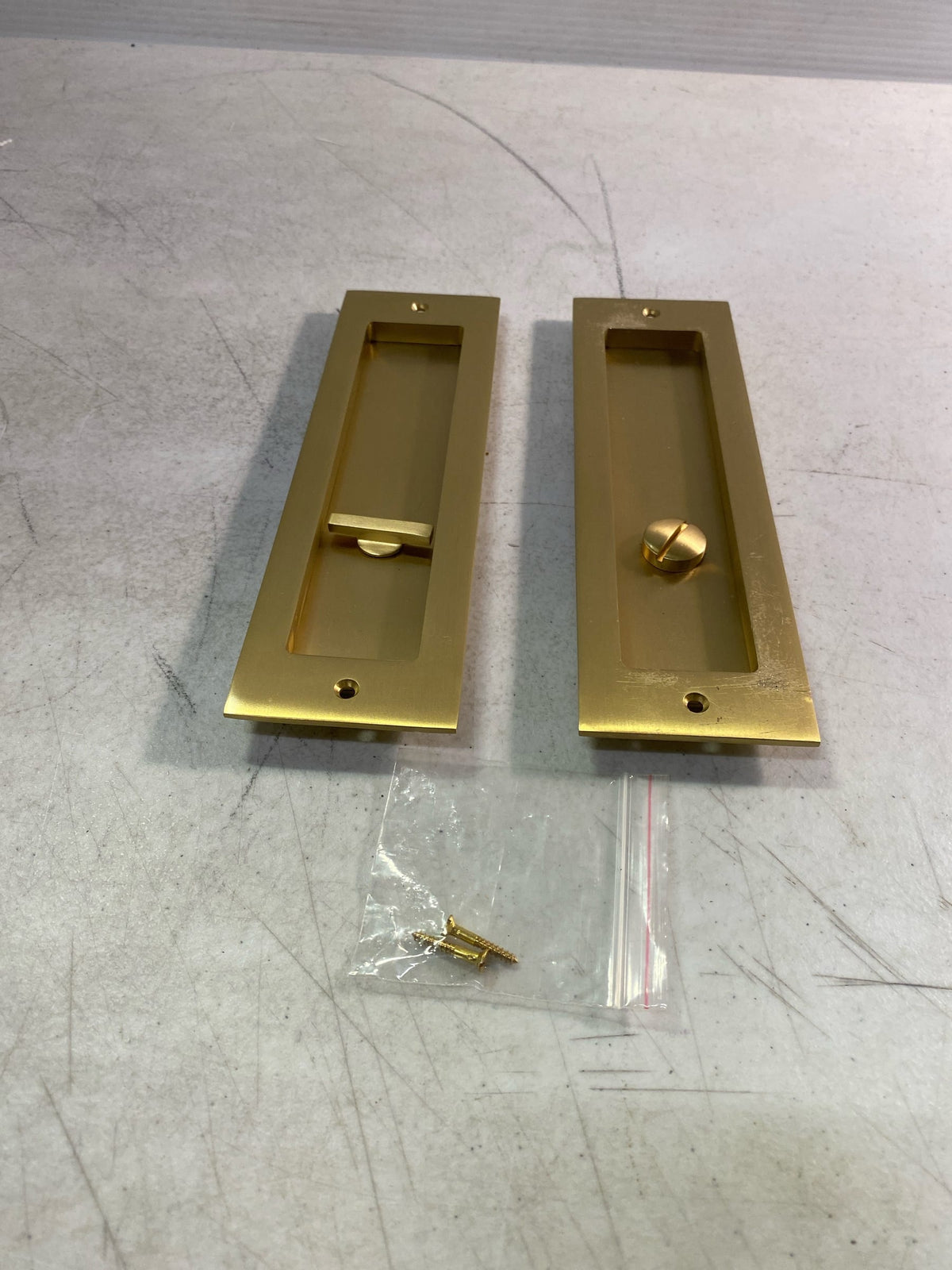 Signature Hardware Elongated Pop-Out Brass Pocket Door Pull Satin SH552167SB