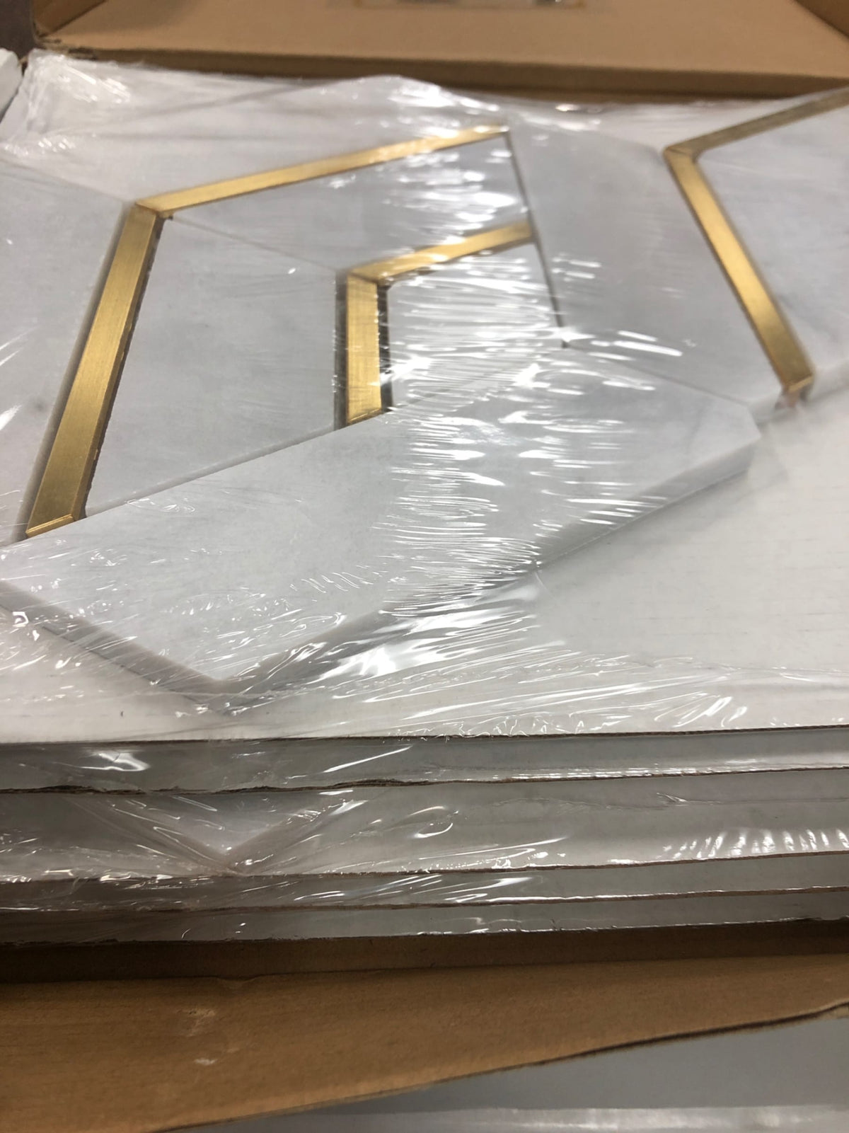 Daltile LV27INTMXMS1P Lavaliere - 14" x 12" Sheet Varied Deco Mosaic Wall Tile - Matte Marble Visual - Sold by Sheet - Alluring White / Brass