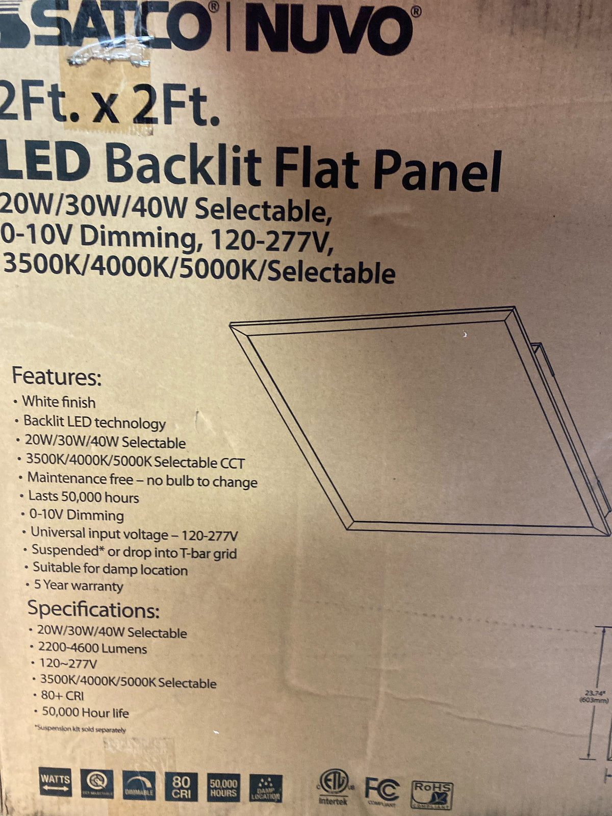Nuvo Lighting 65/571R1 LED Backlit 24" Wide Flush Mount Square Ceiling Fixture - White