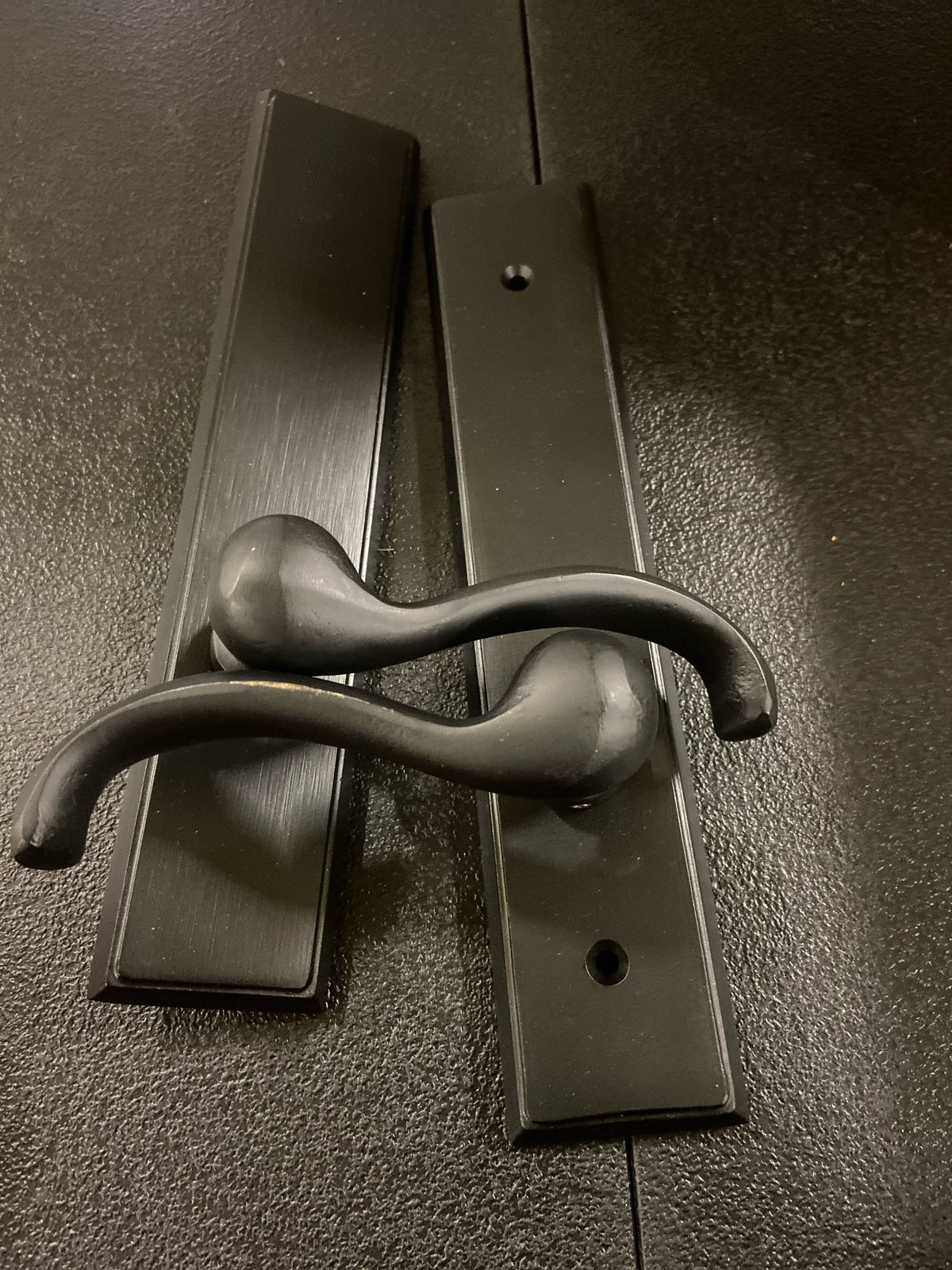 Emtek 1464US19RH Sandcast Bronze Door Configuration 4 Patio Multi Point Trim Lever Set with American Cylinder Above Handle - Flat Black Non-Keyed Passage Teton Lever