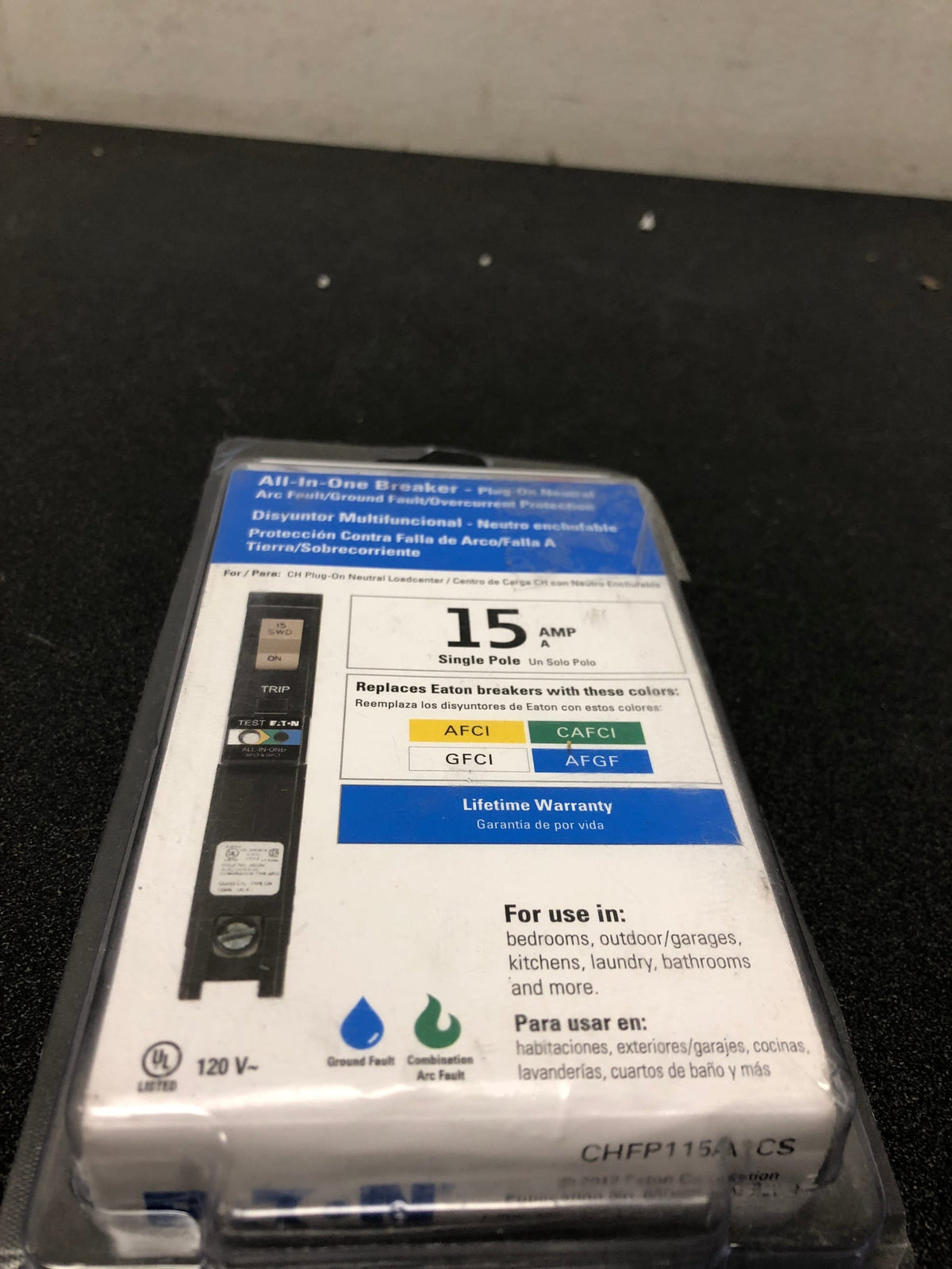 Eaton CHFP115A1CS CH 15 Amp All in One AF/GF Plug-On-Neutral Breaker