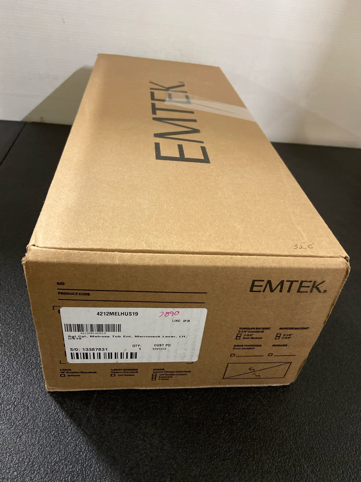 Emtek 4212MEUS19LH Melrose Left Handed Full Plate Single Cylinder Keyed Entry Handleset with Merrimack Interior Lever - Flat Black