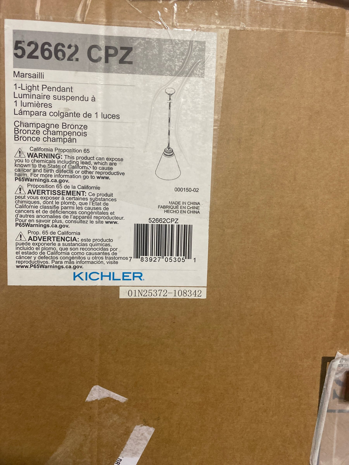 Kichler 52662CPZ Marsailli 16" Wide Pendant with Glossy White Opal Glass Shade - Champagne Bronze