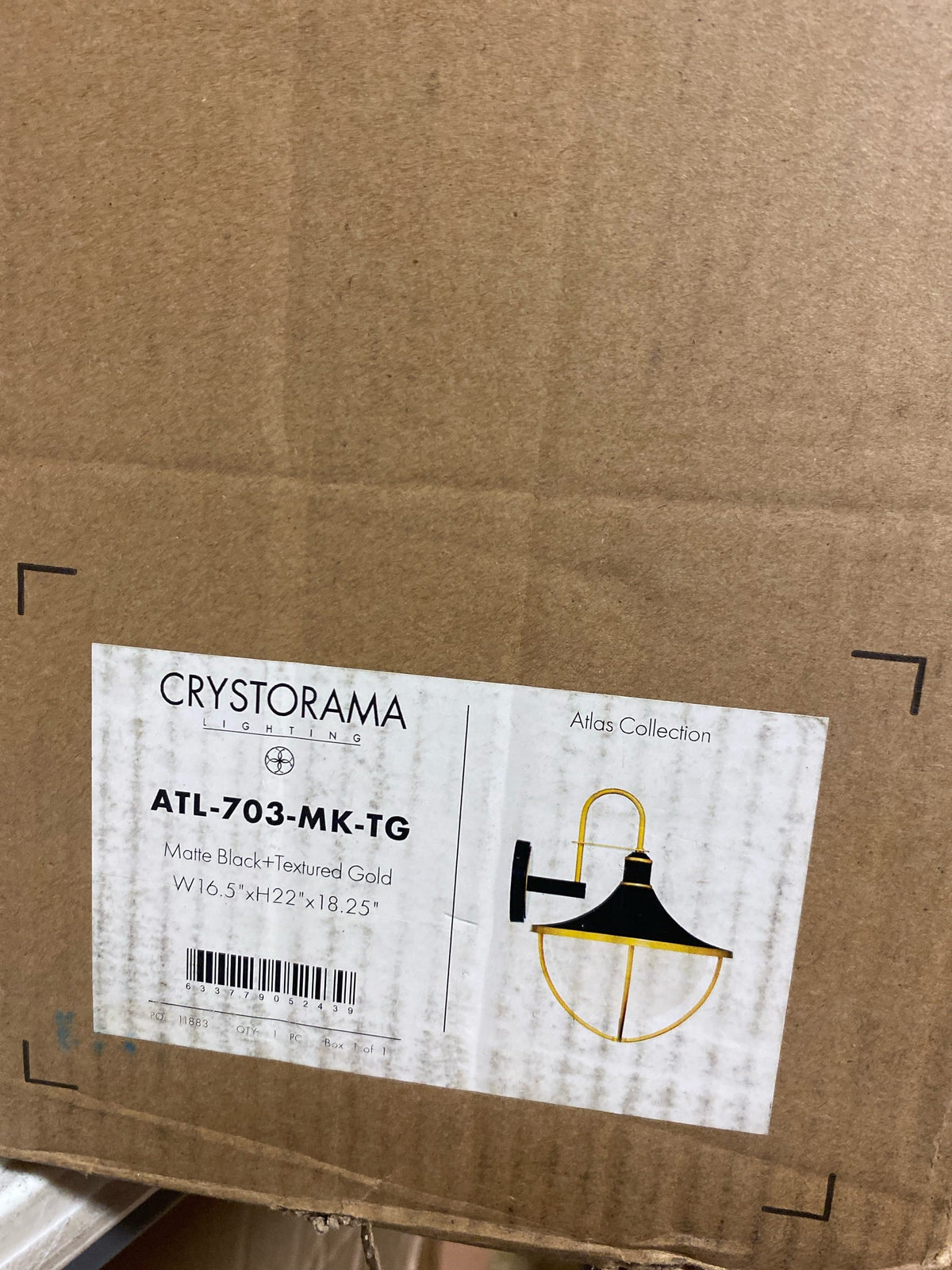 Crystorama Atlas 3 Light Matte Black + Textured Gold Outdoor Sconce