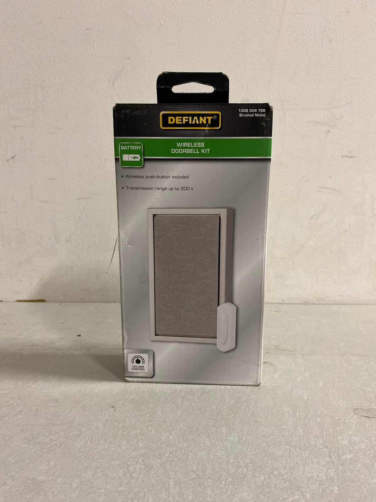 Defiant 18000021 Wireless Battery Operated Doorbell Kit with Wireless Push Button, Nickel with Gray Fabric