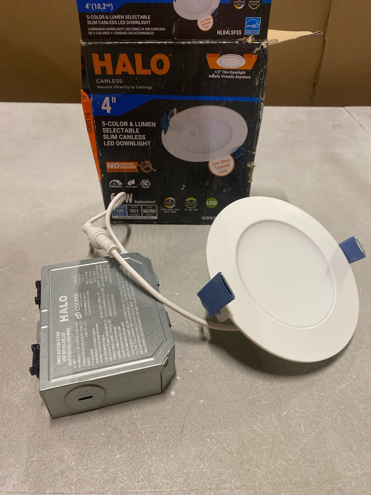 Halo HLB4LSFS5 4 in. Selectable CCT for Use in New Construction, Remodel and Retrofit Installation, Integrated LED Downlight