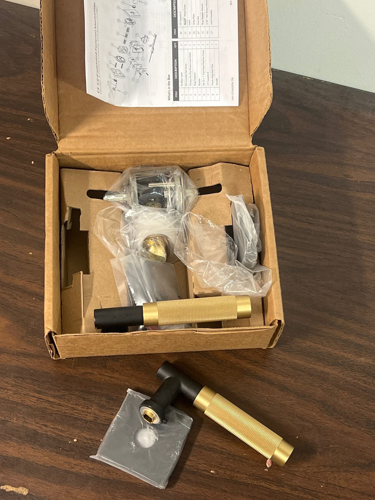Emtek 5110US19.TAUS19.KNUS19.LH Knurled T-Bar Left Handed Passage Door Lever Set with Square Rose from the SELECT Brass Collection - Flat Black Brass Handle