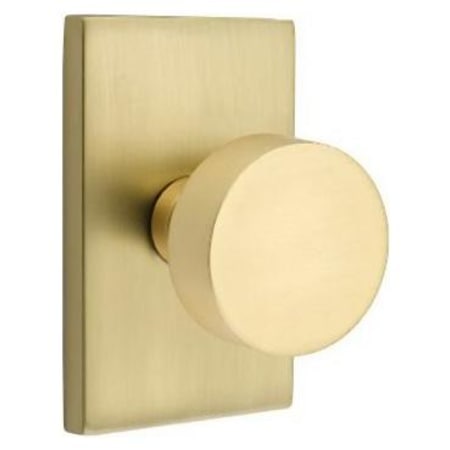 Emtek 5112ROUUS4 Round Knobset Passage Door Knob Set with Modern Rectangular Rose - Satin Brass