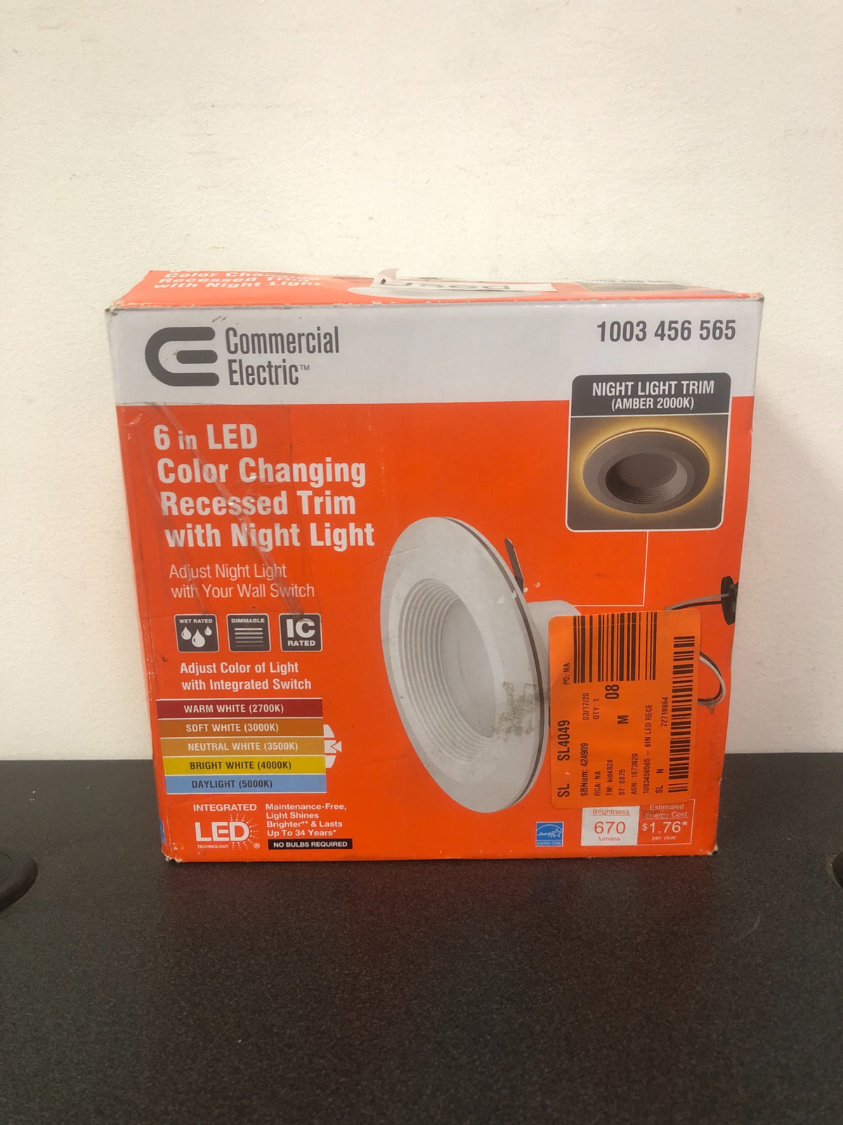 Commercial Electric 6 in. Selectable CCT Integrated LED Recessed Light Trim with Night Light Feature 670 Lumens 11-Watt Dimmable-53804101