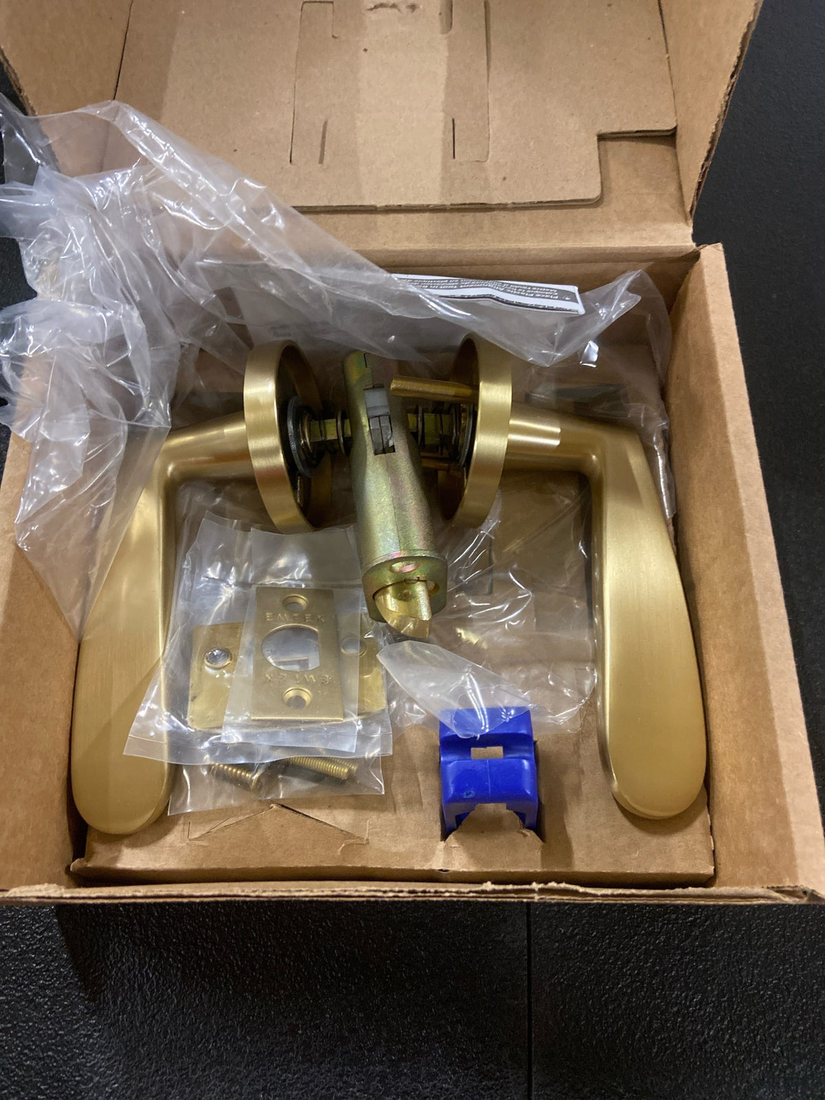 Emtek 510POSUS4(LH)Poseidon Passage Lever Set from the Brass Modern Collection - Satin Brass Disk Rosette