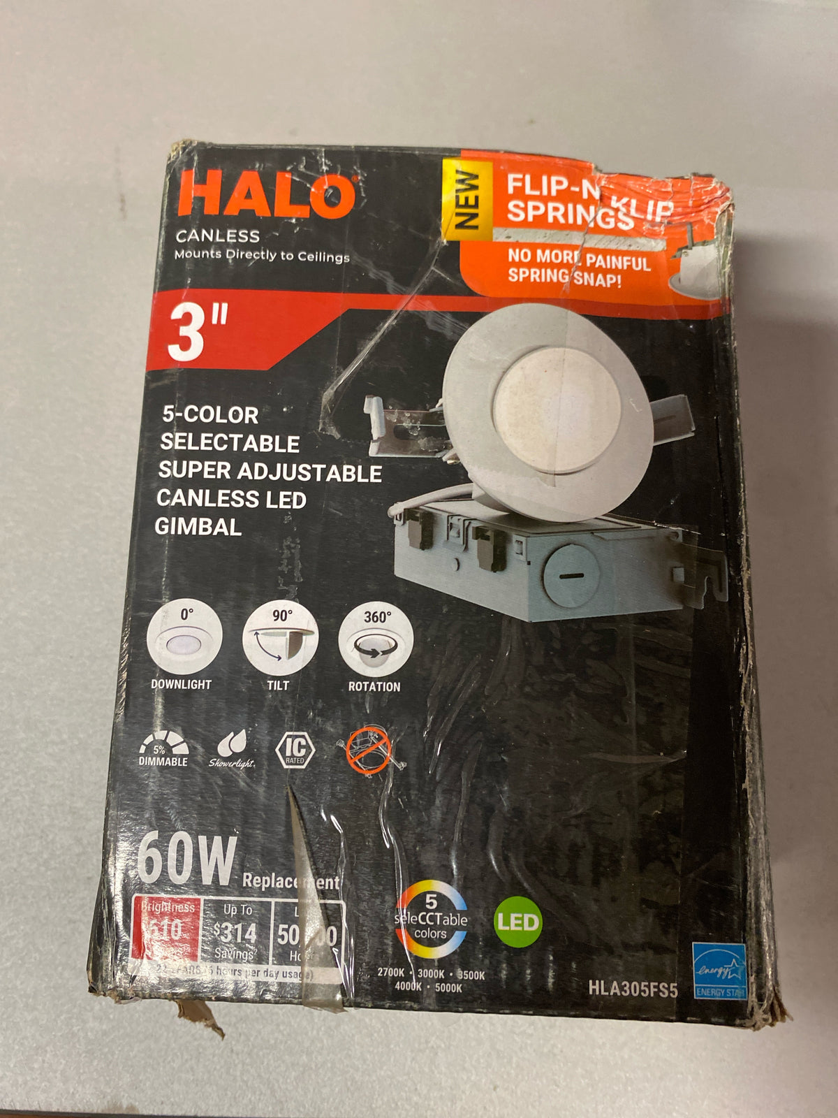 HALO HLA 3 in. Adjustable CCT Integrated LED Recessed Gimbal Downlight, 550 Lumens, 5 CCT Color Selectable 2700K-5000K