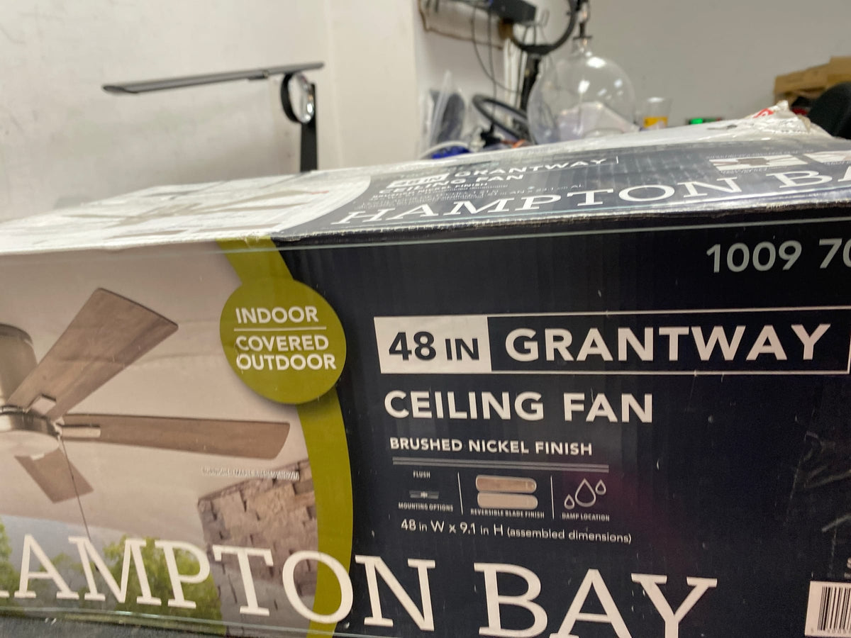 Hampton bay RD5114B-BN Grantway 48 in. Indoor/Covered Outdoor Brushed Nickel Low Profile Ceiling Fan Without Light with Pull Chain Included