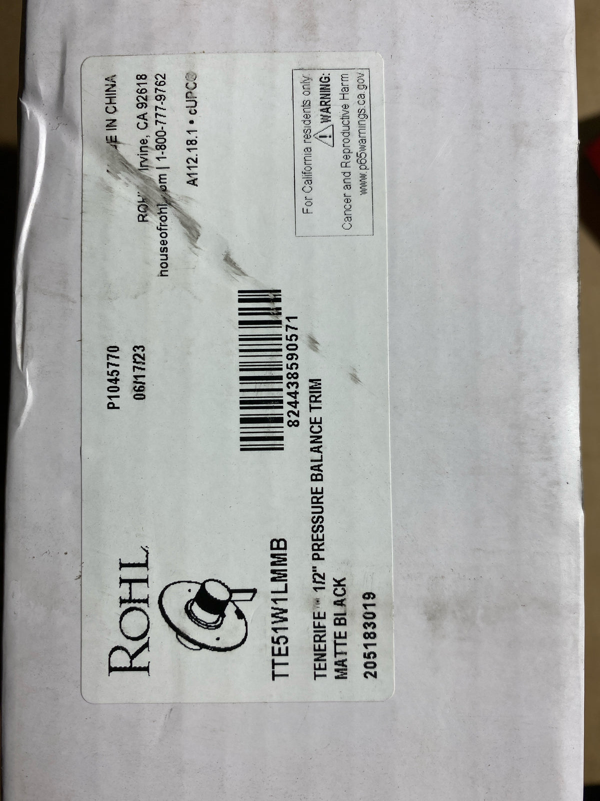 Rohl TTE51W1LMMB Tenerife Pressure Balanced Valve Trim Only with Single Lever Handle - Less Rough In - Matte Black