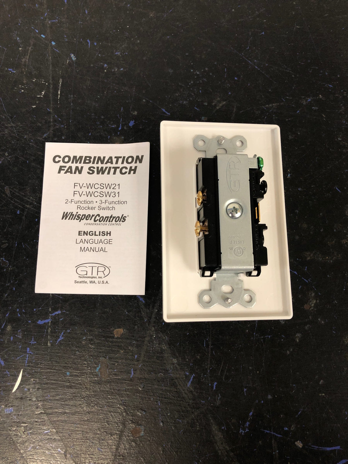Panasonic FV-WCSW21-W Dual Function Control with Independent Rocker Switches for Whisper Series Bath Fans with Single Gang Box Installation - White