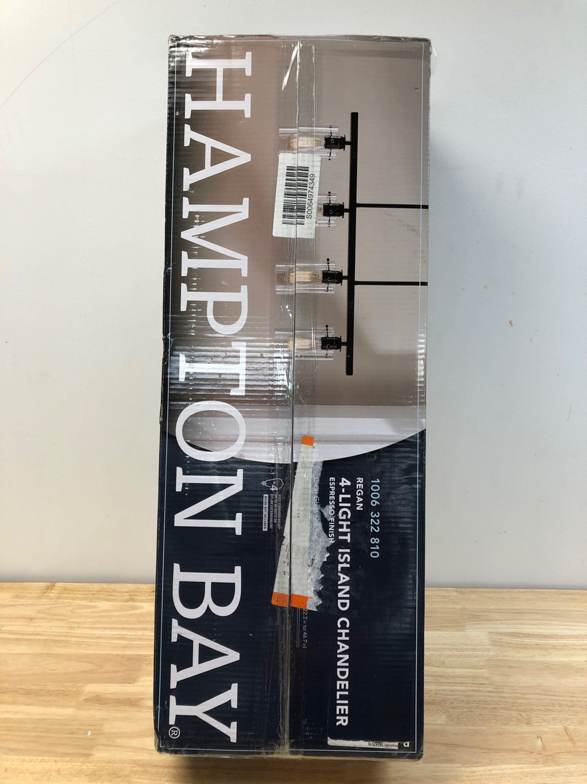 Hampton bay HD4969A Regan 4-Light Espresso Industrial Linear Chandelier with Glass Shades, Industrial Linear Kitchen Pendant Light