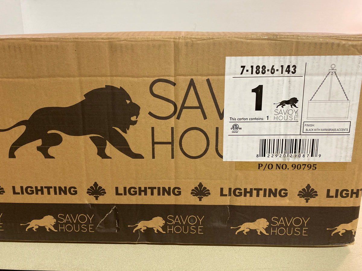 Savoy House 7-188-6-143 Delphi Modern Metal Drum Pendant, 6-Light 360 Total Watts, 25" H x 19" W, Black & Warm Brass
