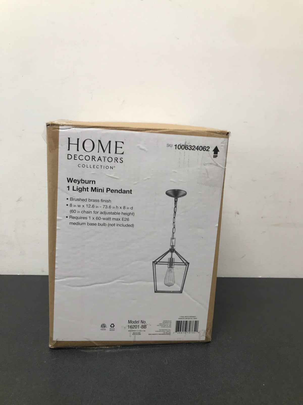 Home decorators collection 16201-BB Weyburn 1-Light Caged Brushed Brass Farmhouse Hanging Mini Kitchen Pendant Light
