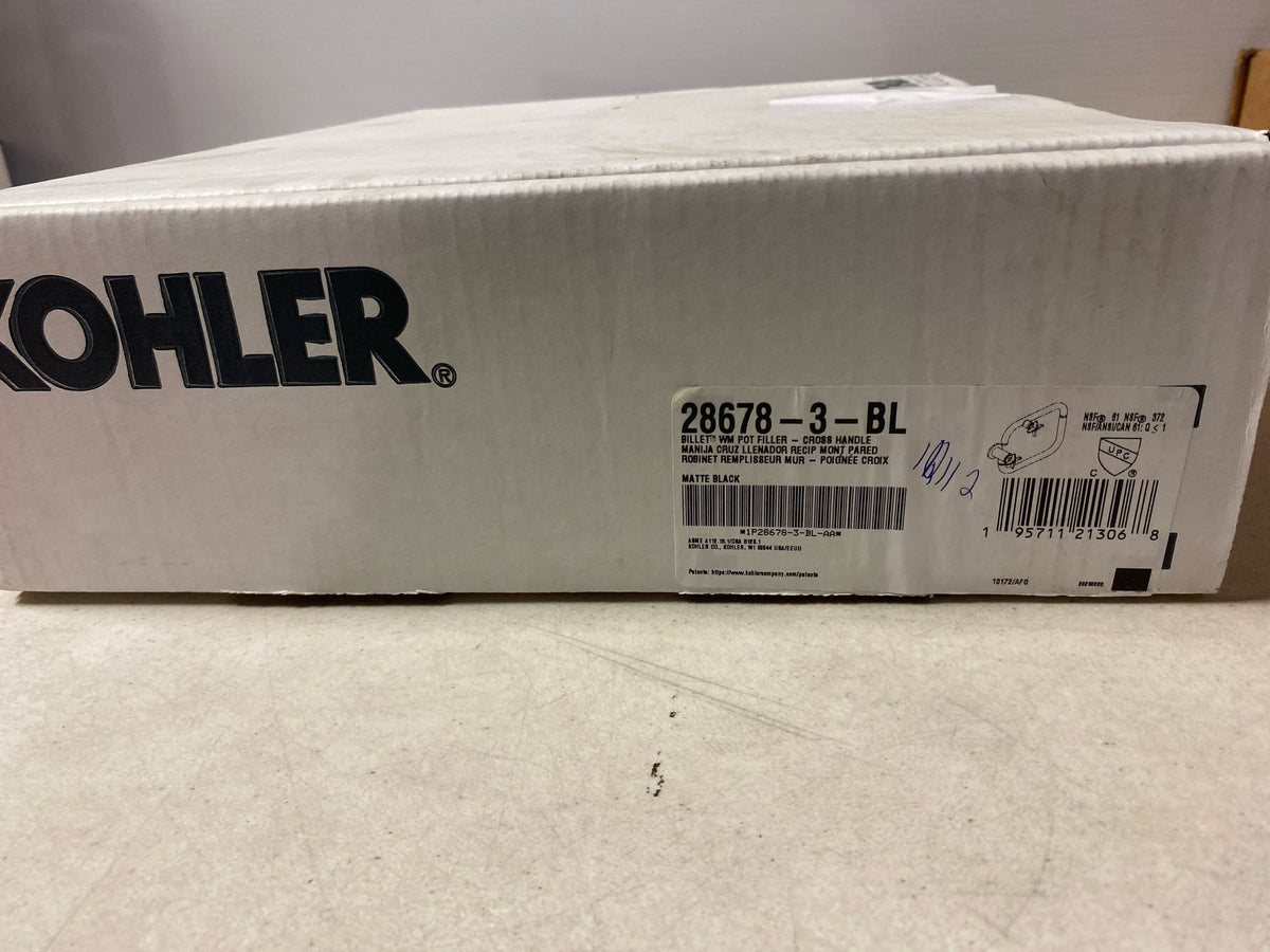 Kohler K-28678-3-BL Billet 3.2 GPM Wall Mounted Single Hole Pot Filler with Dual Cross Handles - Matte Black