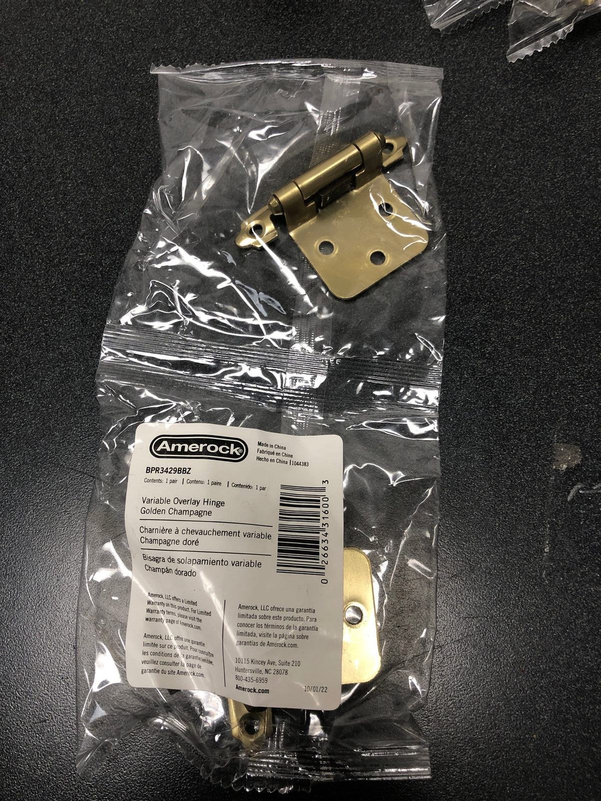 Amerock BPR3429BBZ Functional Hardware Variable Overlay Surface Mount Cabinet Door Hinge with 105 Degree Opening Angle and Self Close Function - Pair - Golden Champagne