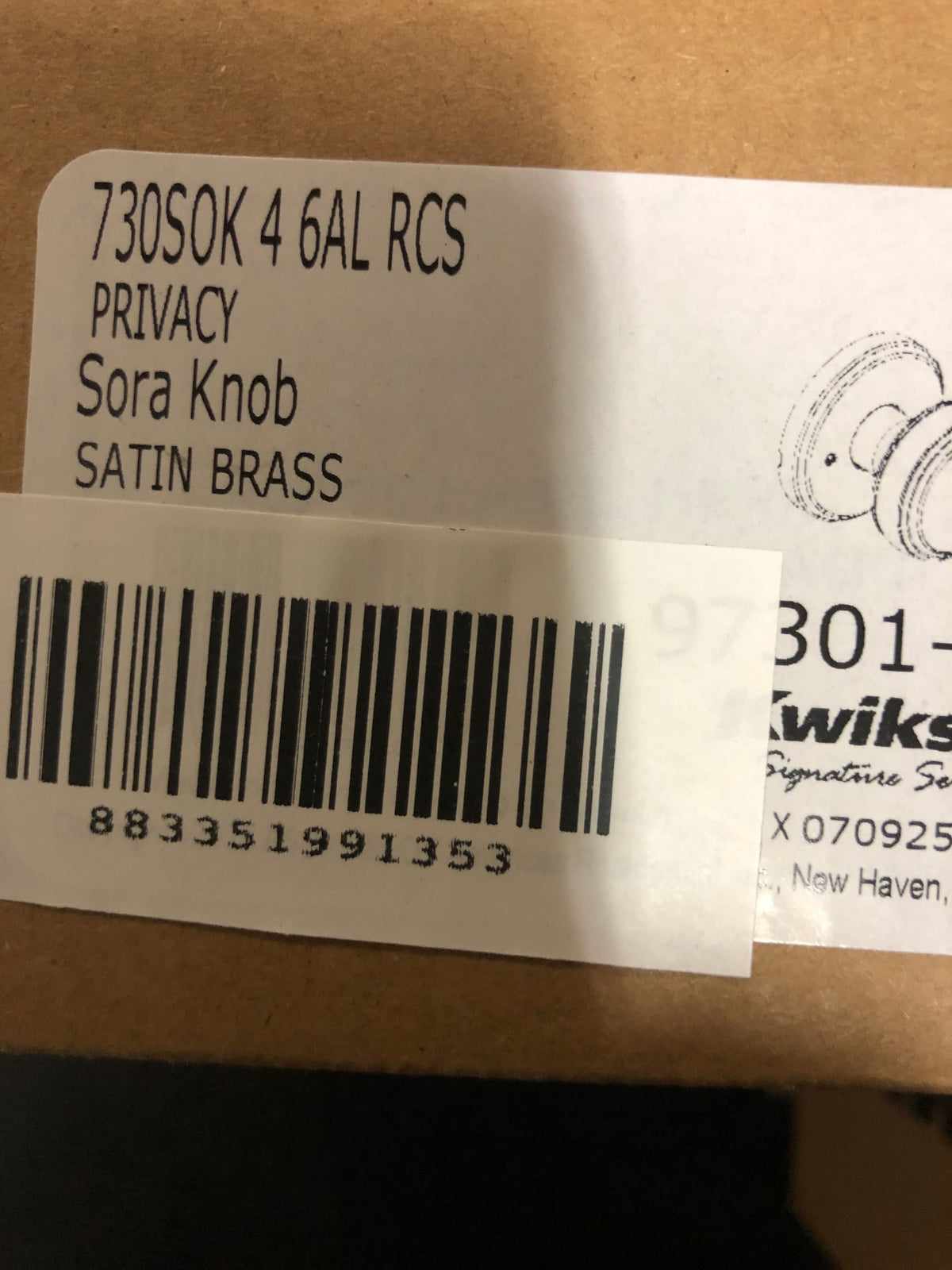 Kwikset 730SOK-4 Sora Privacy Door Knob Set with Round Rose - Satin Brass