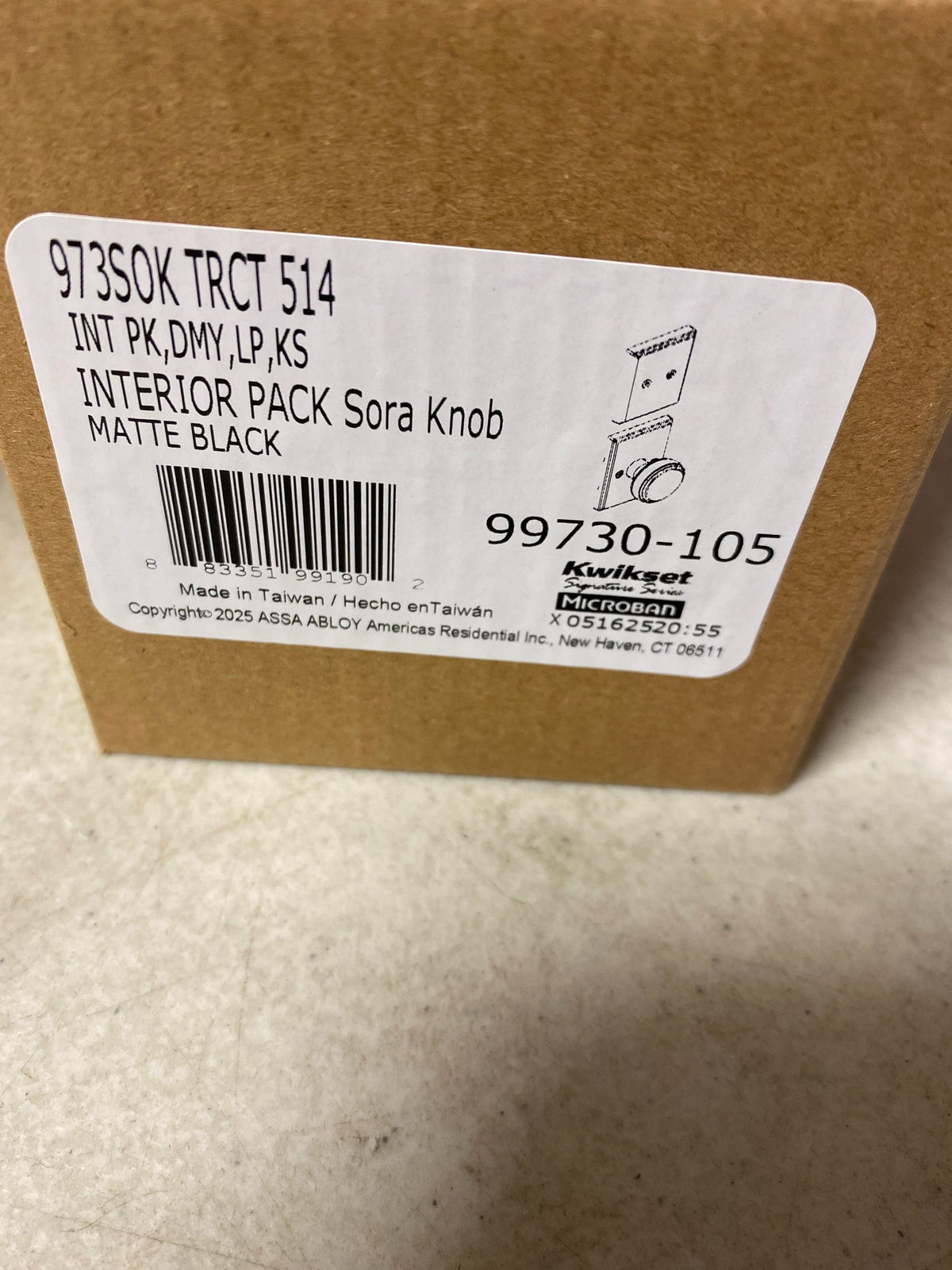 Kwikset 973SOKTRCT-514 Sora Knob Dummy Handleset Interior Pack with Rectangle Rose - Matte Black