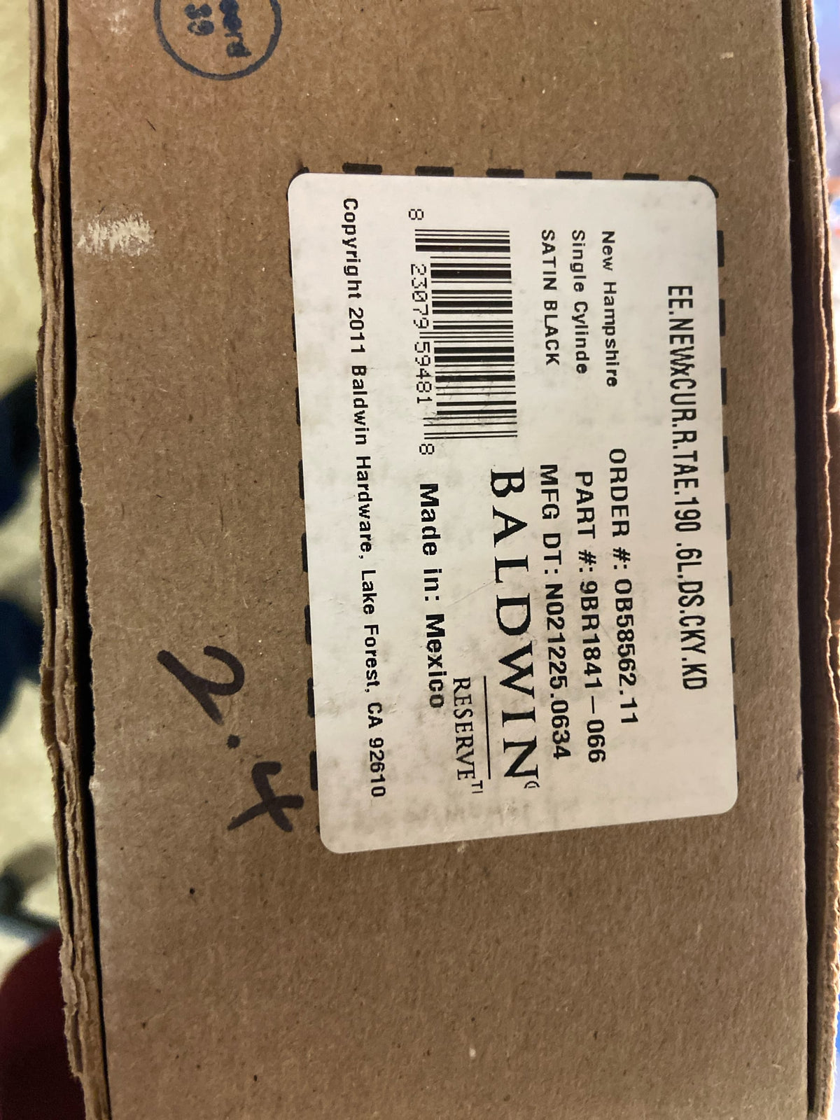 Baldwin EENEWxCURRTAE190 New Hampshire One Piece Single Cylinder Keyed Entry Handleset with Right Handed Interior Curve Lever and Emergency Egress Function - Satin Black