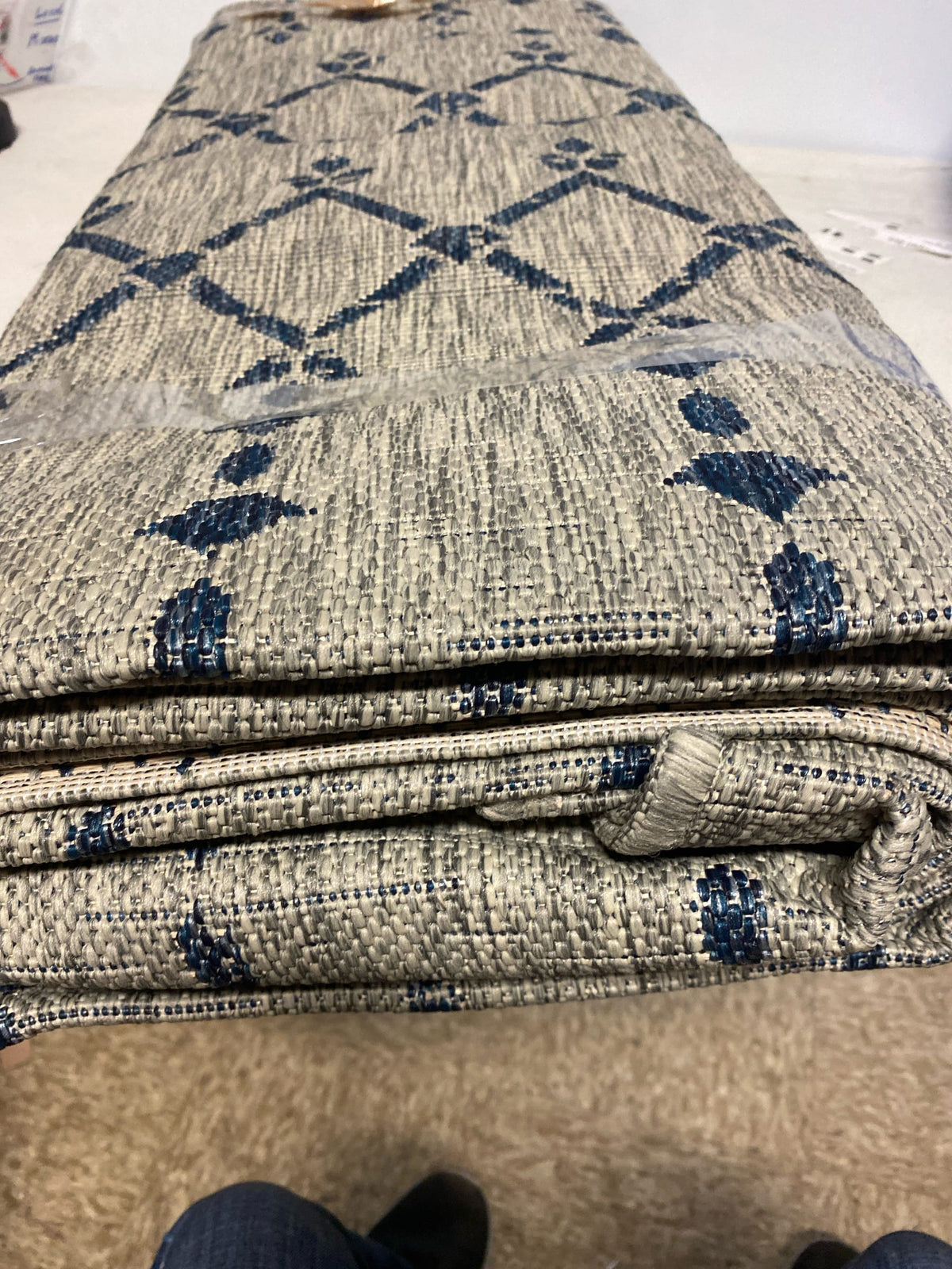 Light Gray Navy Rectangular Indoor Outdoor Rug 9X12 Durable Pet Friendly
