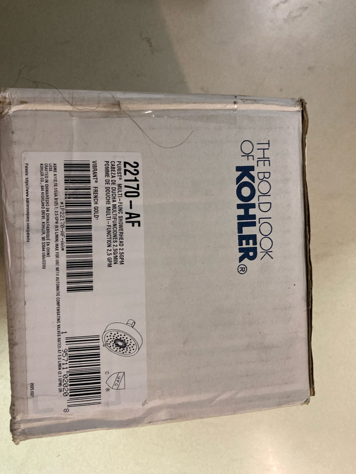 Kohler K-22170-AF Purist 2.5 GPM Multi Function Shower Head with MasterClean and Katalyst Air-Induction Spray Technology - Vibrant French Gold