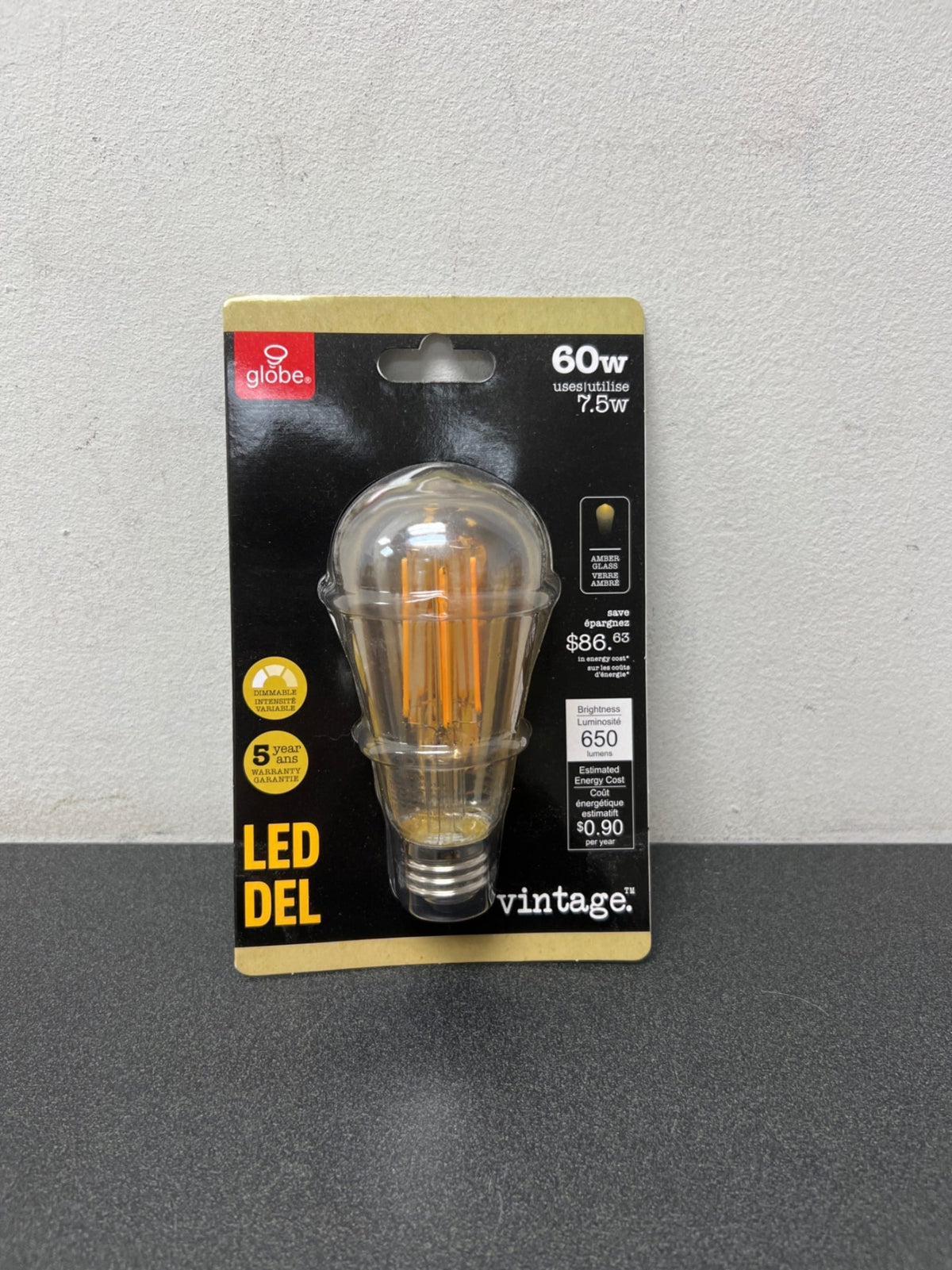 Globe electric 73193 60 Watt Equivalent ST19 Dimmable Straight Filament Vintage Edison LED Light Bulb, Warm Amber Light