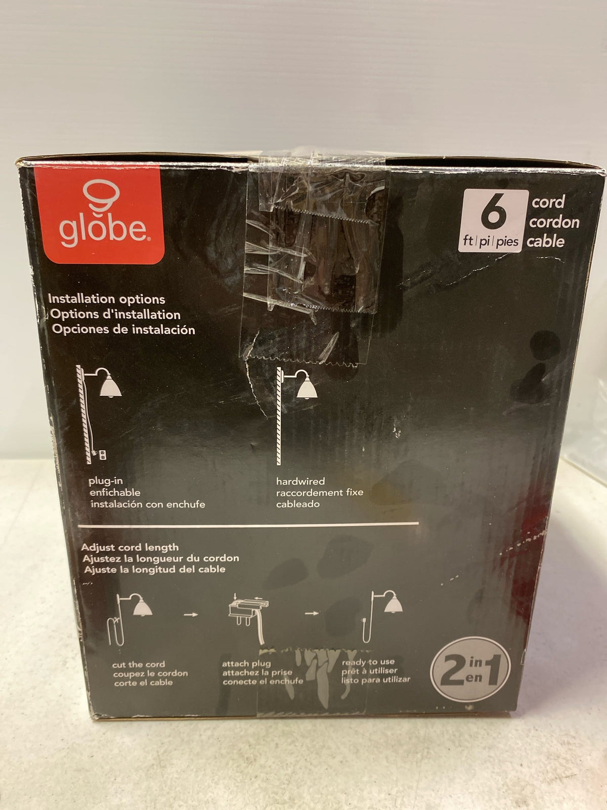 Brown 1-Light Plug-In or Hardwire Wall Sconce, Matte Black, Gold Accent, Clear Glass Shade, 6-Foot Black Fabric Cord