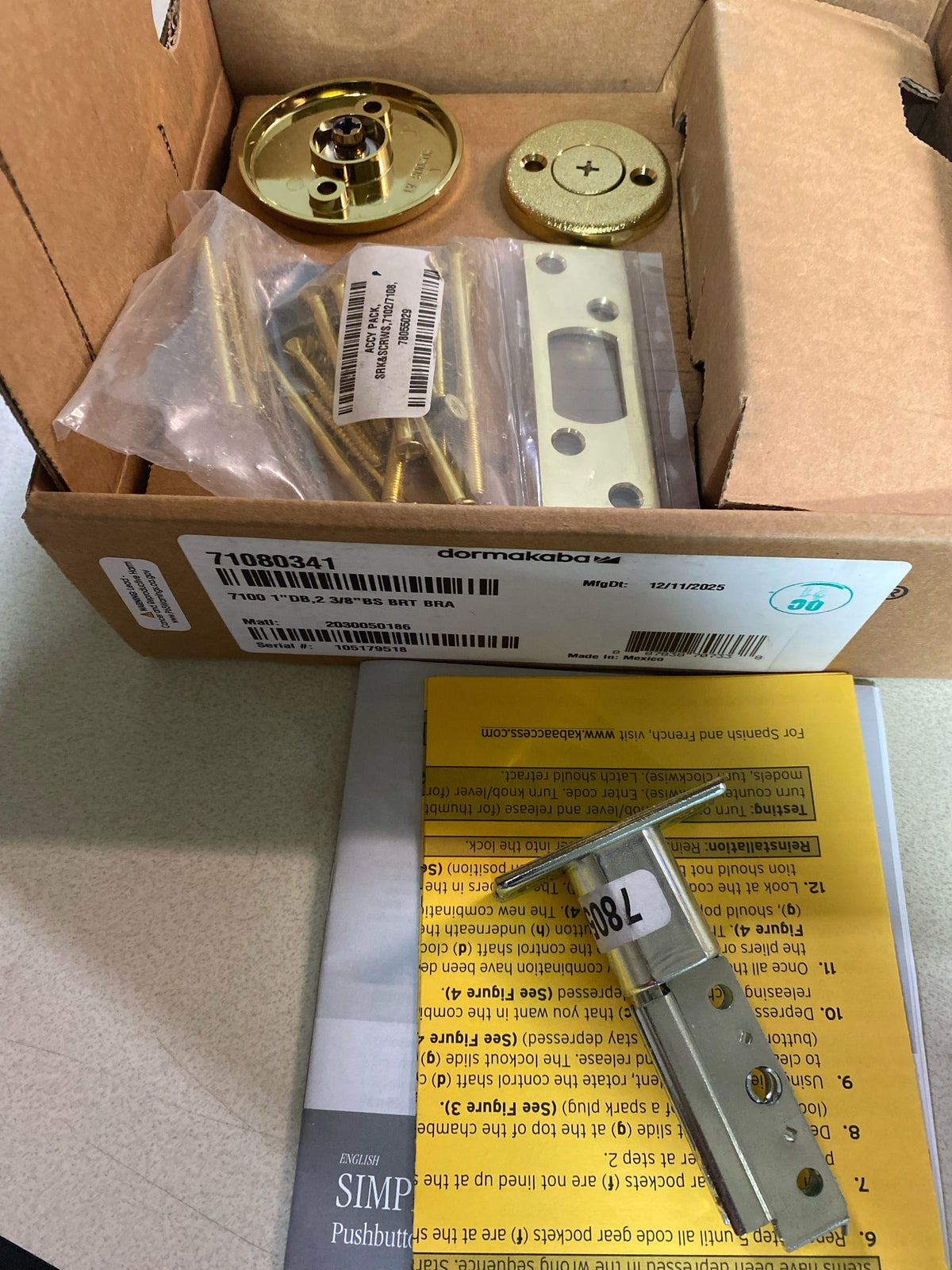 Kaba Ilco 71080341, Polished Brass