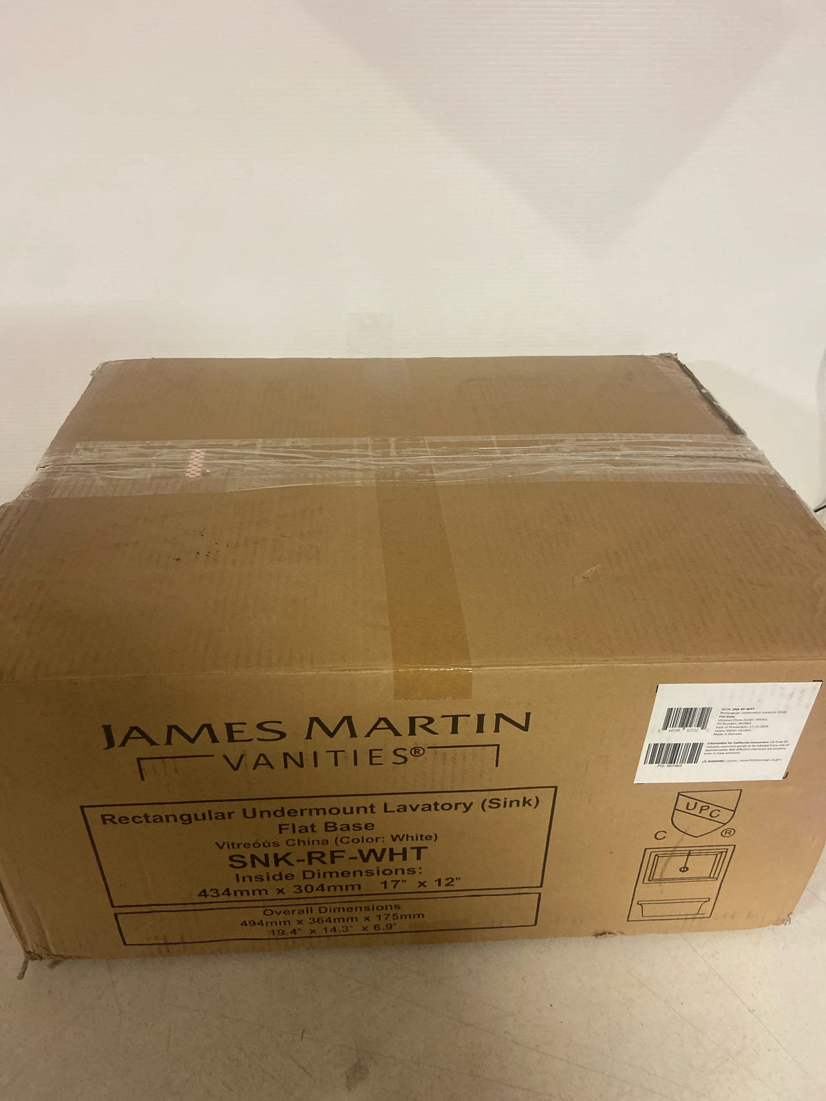 James Martin SNK-RF-WHT Rectangular Undermount Lavatory Sink Flat Base White#22