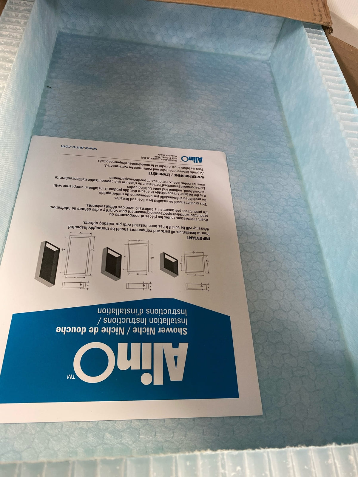 ALINO Shower Niche 12" x 20" Bonded w/ Waterproof Membrane Blue (Tile Ready)