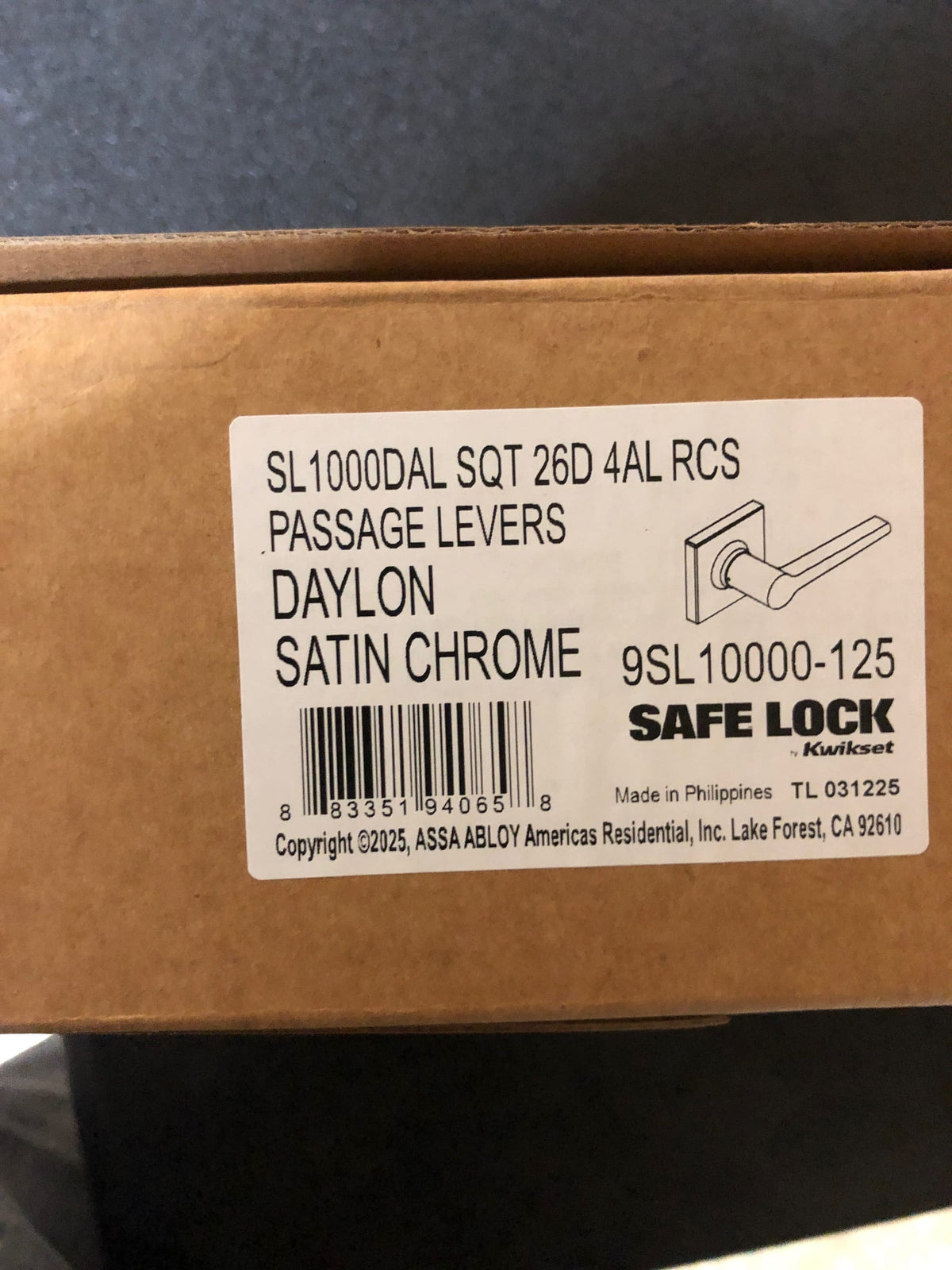 Safe Lock - Daylon Square Rose Lever, Passage for Closet or Hallway Doors, Satin Chrome Finish