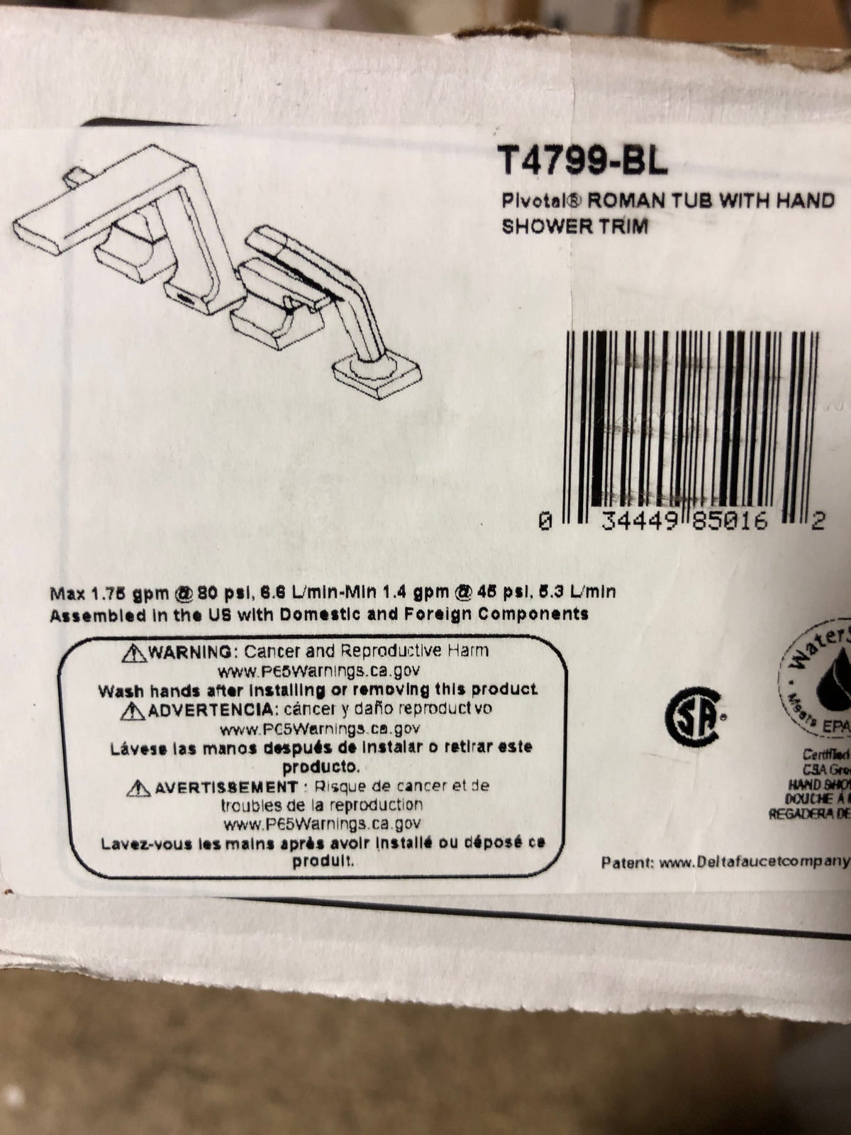 Delta T4799-BL Pivotal Deck Mounted Tub Filler with Built-in Diverter - Includes Hand Shower - Matte Black