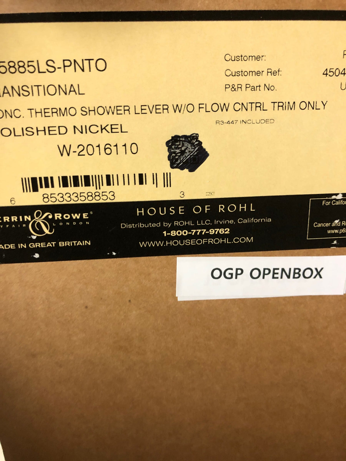 Rohl U.5885LS-PN/TO Perrin & Rowe Transitional Trim Package Only Concealed Thermostatic Mixer without Volume Control with Metal Lever, Polished Nickel
