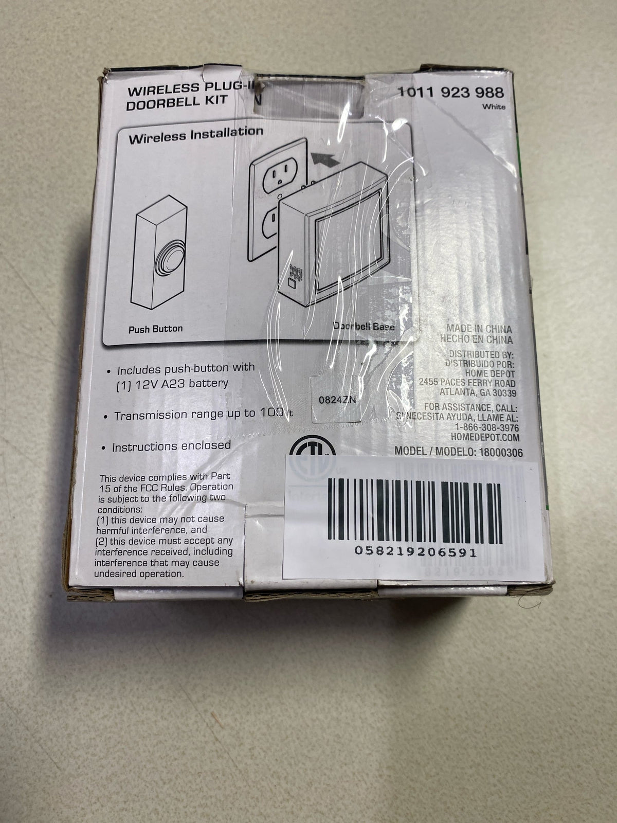 Defiant Wireless Plug-In Doorbell Kit with 1 Push Button, White
