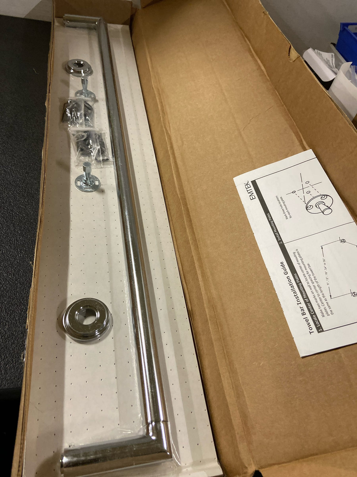 Emtek 28109TDUS26 Modern Tubular 30" Towel Bar with Step Disc Rosette - Polished Chrome