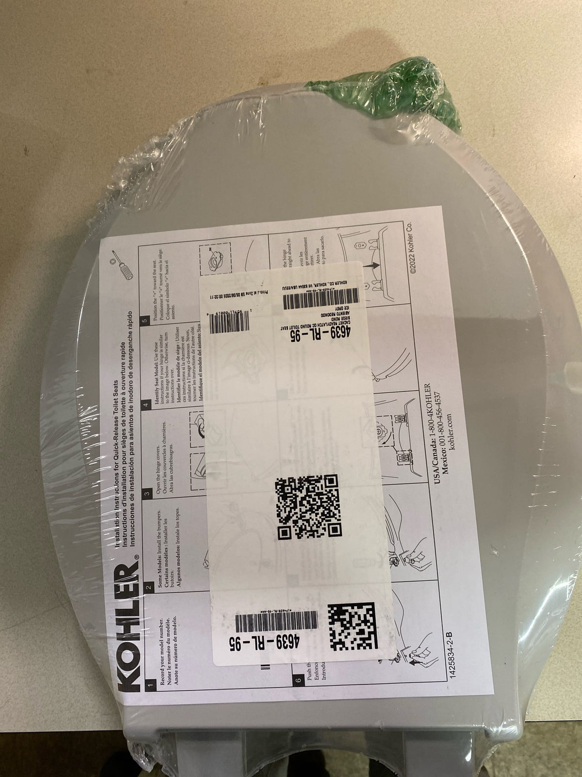 Kohler K-4639-RL-95 Cachet ReadyLatch Round-Front Quiet-Close Toilet Seat - Ice Grey