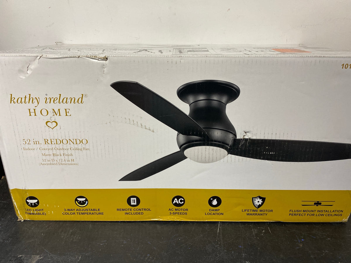 Kathy ireland KICF532 Redondo 52 in. Covered Outdoor Matte Black Ceiling Fan with Remote and Integrated Adjustable Color Temperature LED Light