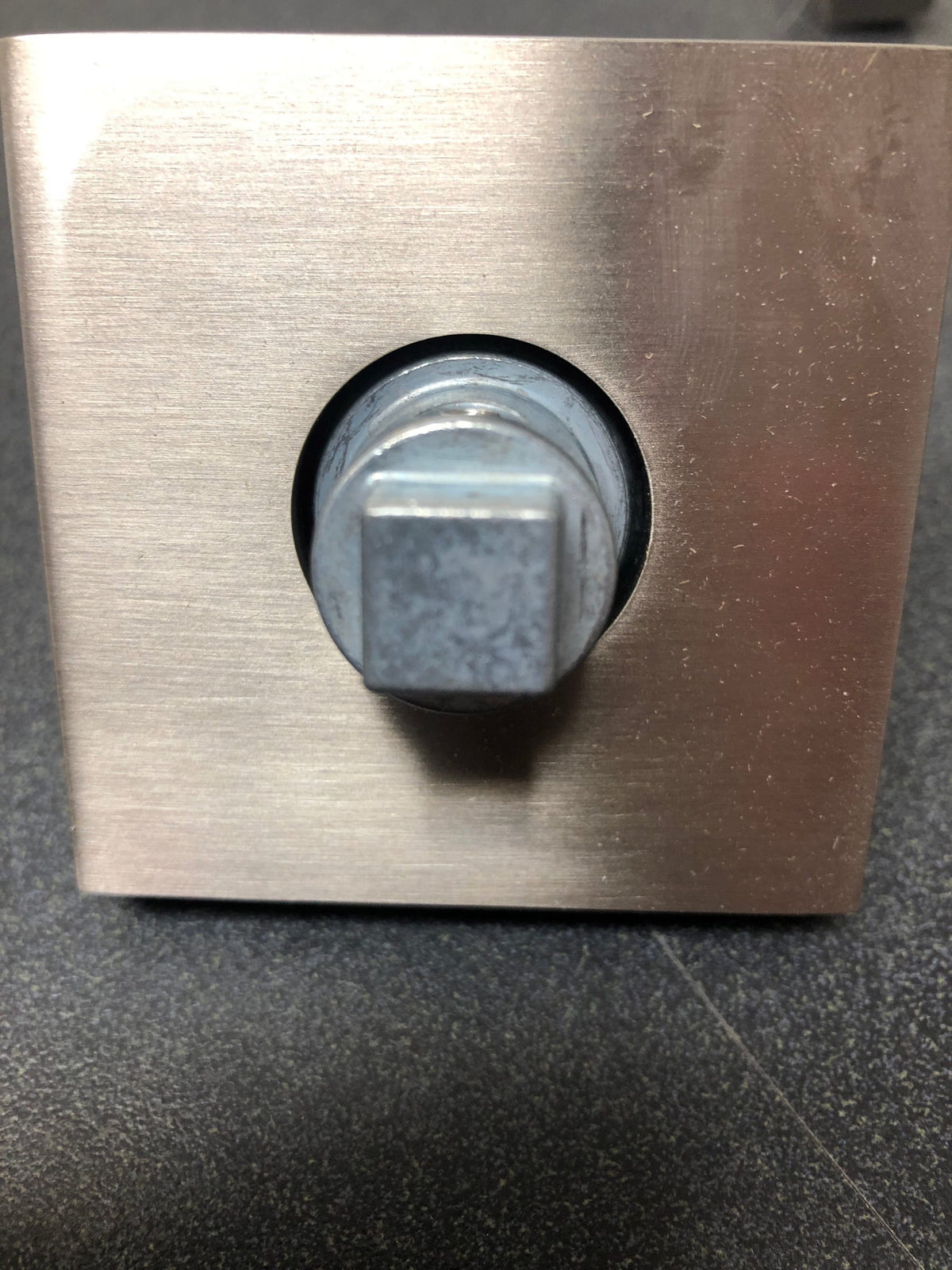Baldwin FDSQUCSR150 Square Non-Turning Two-Sided Through-Door Dummy Door Lever Set with Square Rosette from the Reserve Collection - Satin Nickel