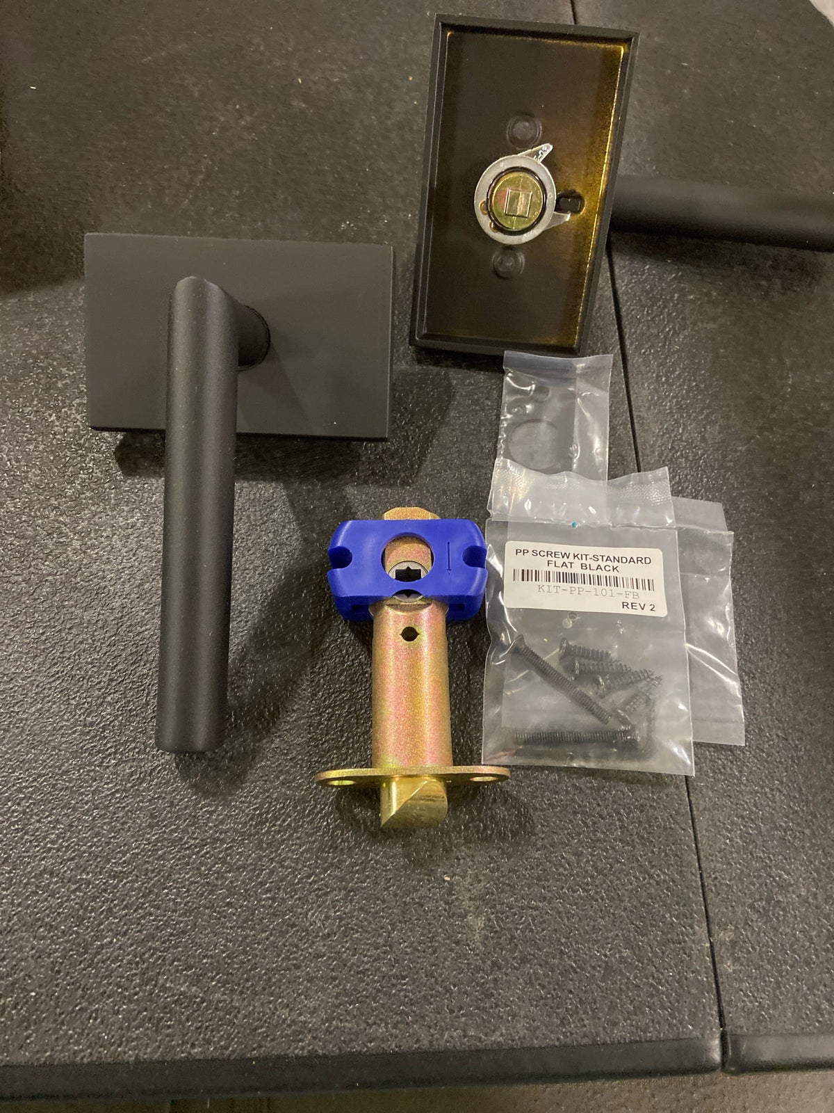 Emtek Flat Black Passage Modern Rectangular Rosette 5112STUUS19RH Stuttgart Lever ,RH US19