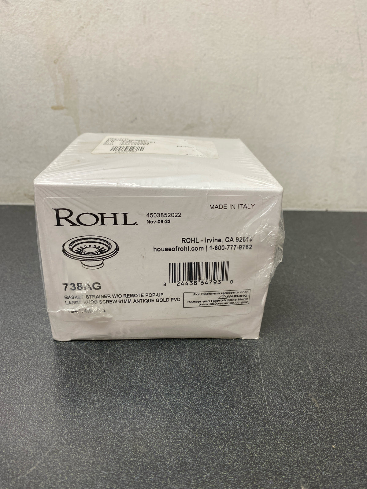 Rohl 738 3 1/2" Basket Strainer Without Remote pop-up - Antique Gold