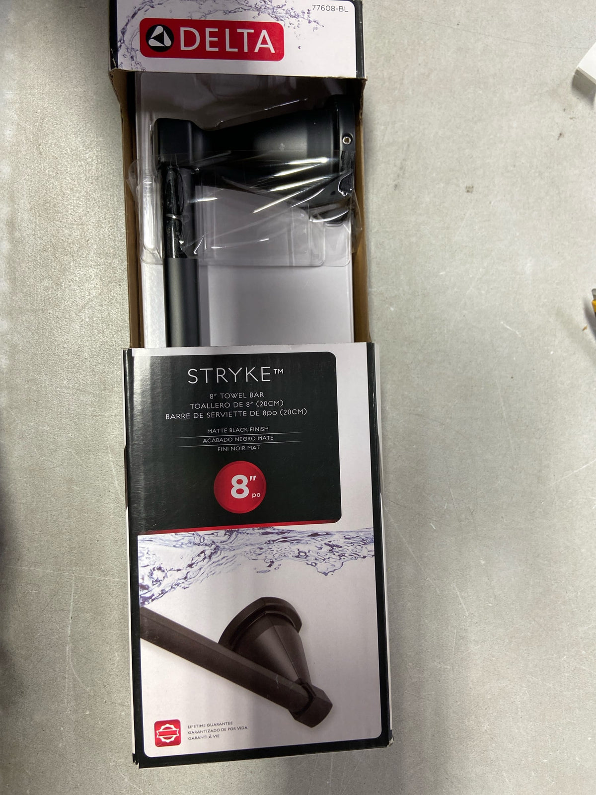 Delta 77608-BL Stryke 8 in. Wall Mount Hand Towel Bar Bath Hardware Accessory in Matte Black