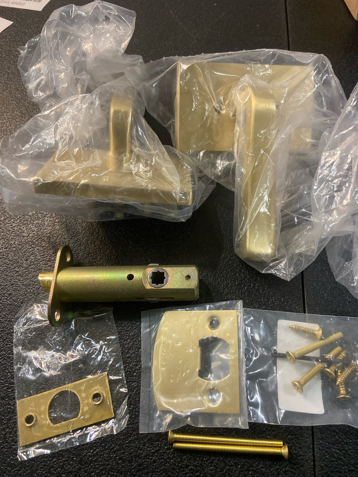 Emtek 510SIOUS4 Sion Passage Door Lever Set from the Modern Brass Collection - Satin Brass Modern Rectangular Rosette, Sion Lever