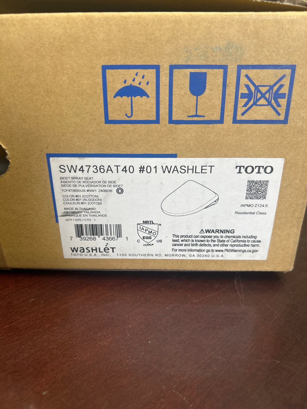 TOTO SW4736AT40#01 S7A Washlet Elongated Bidet Toilet Seat with EWATER+ Wand / Bowl Cleaning, Auto Open / Close Contemporary Lid, and Auto Flush Compatible - Cotton
