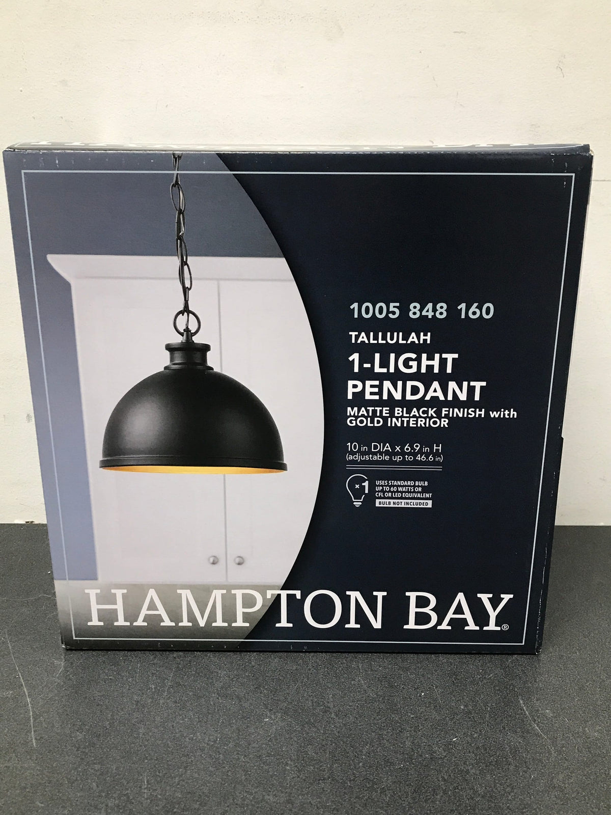 Hampton bay 60953 Talullah 1-Light Matte Black Pendant Lighting with Gold Interior