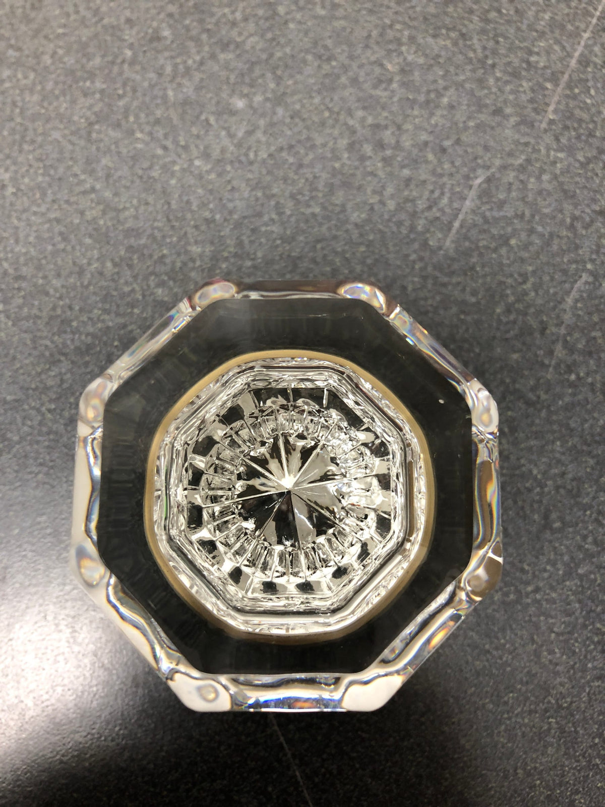 Nostalgic Warehouse 704838 Vintage Luxe Waldorf Lead Crystal Octagon Single Dummy Door Knob with Solid Brass Classic Rose Plate - Antique Brass