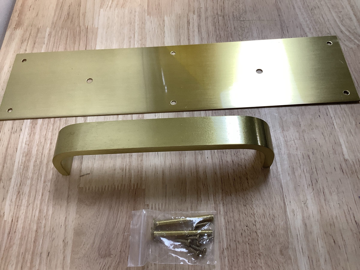Hager 1-374163 4" x 16" Square Corner 0.050" Gauge Pull Plate with 1-1/4" Rectangular Pull on 8" Center from the Pull Plates Collection - Polished Brass